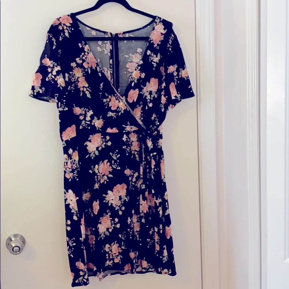 Xileration L faux wrap flower dress
